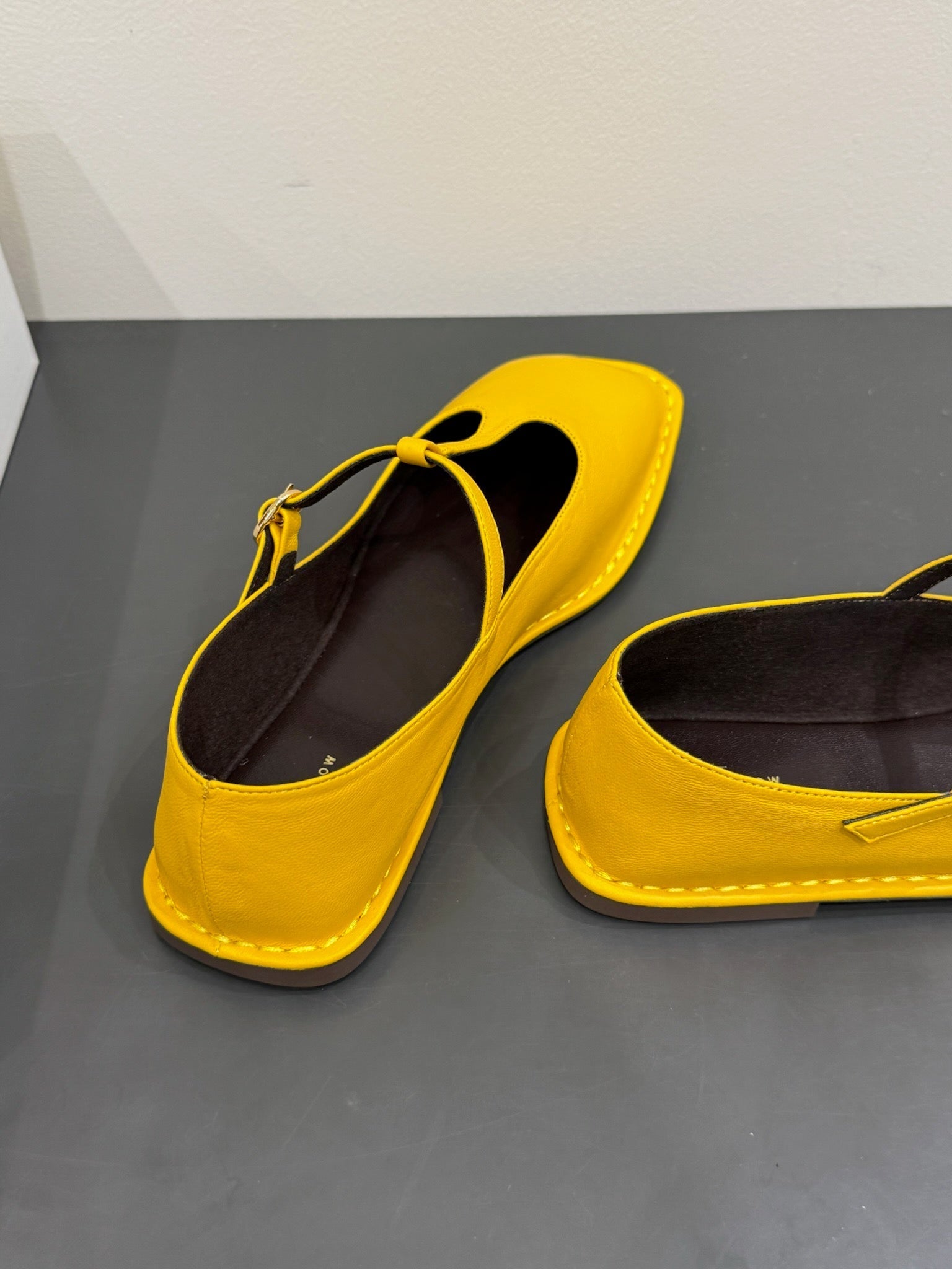 The Row Square T-Strap Flat Yellow Sheepskin 337497