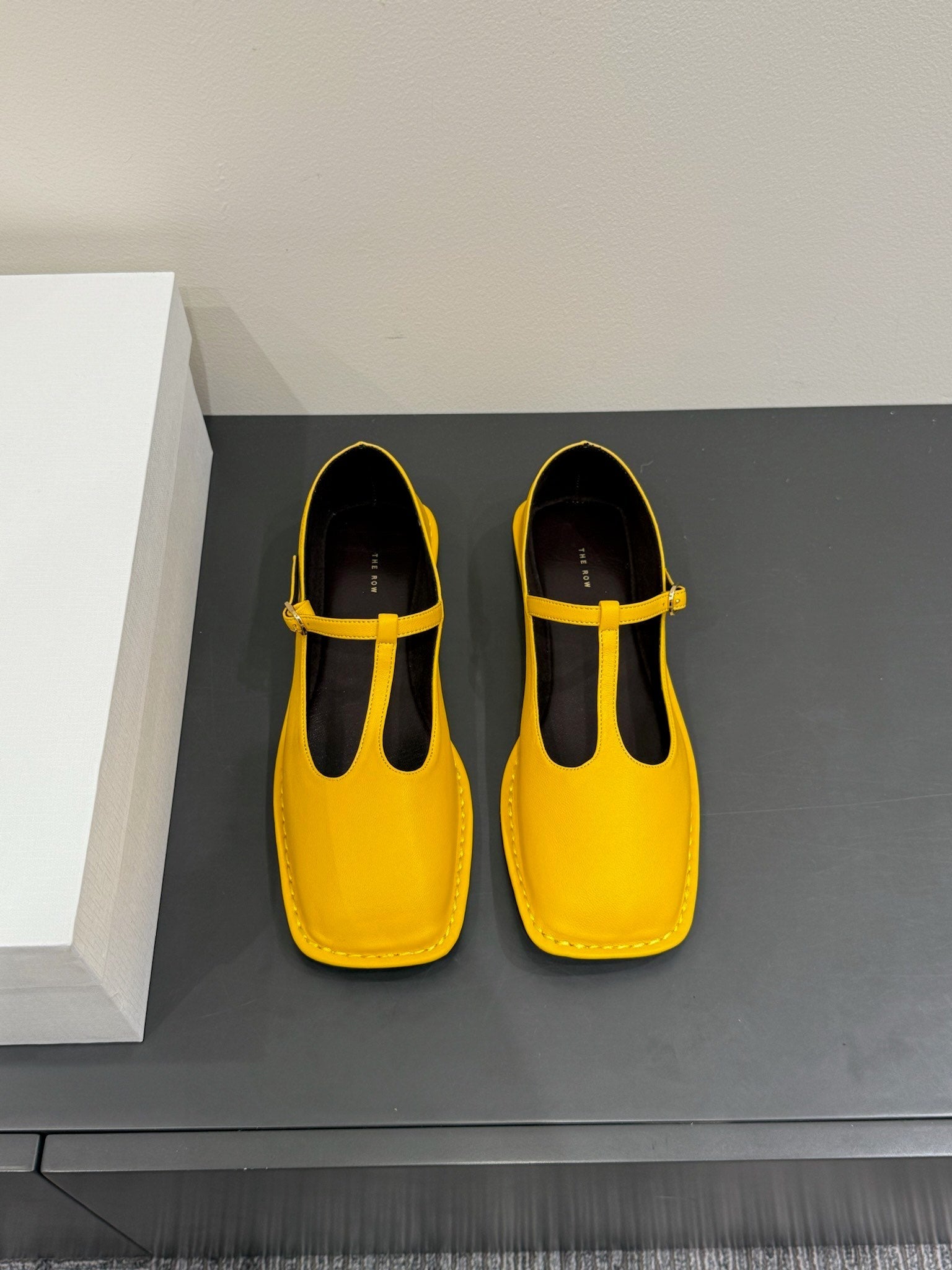 The Row Square T-Strap Flat Yellow Sheepskin 337497