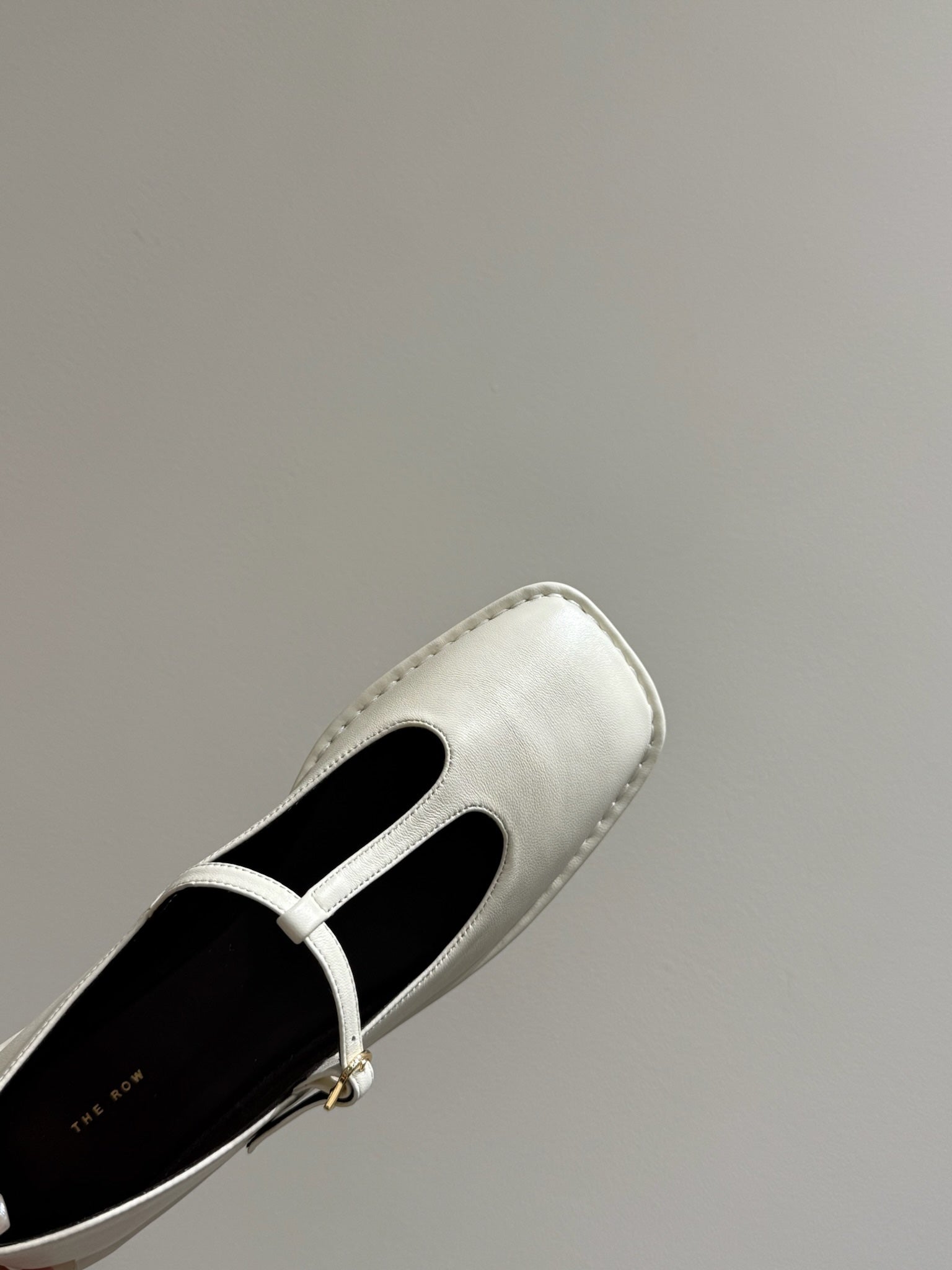 The Row Square T-Strap Flat White Sheepskin 337498