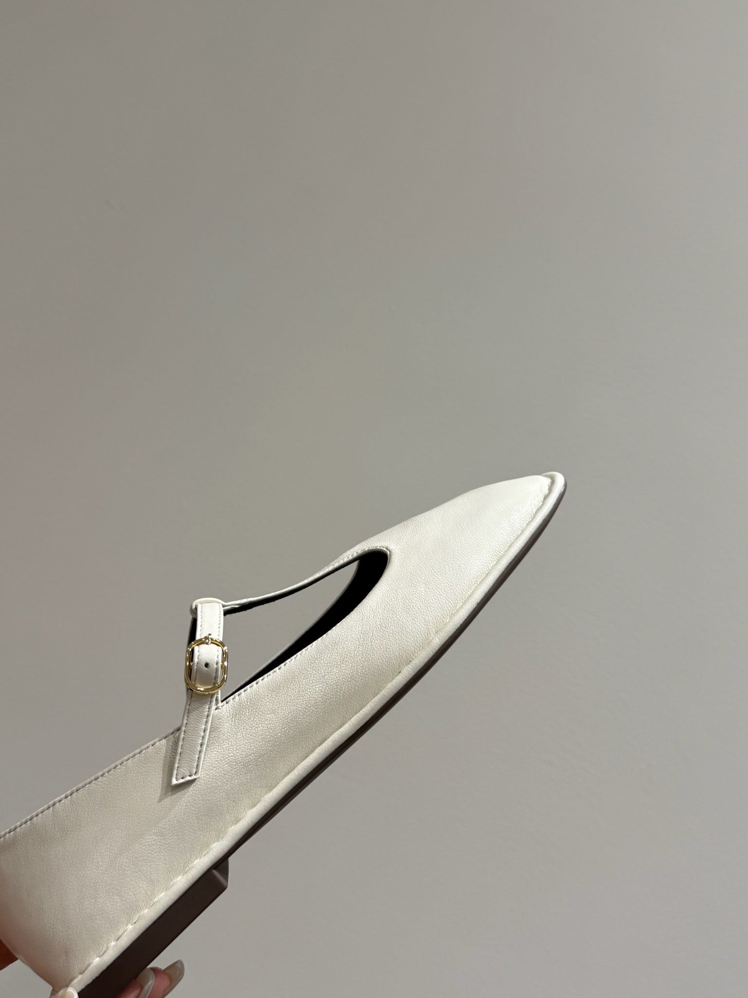The Row Square T-Strap Flat White Sheepskin 337498