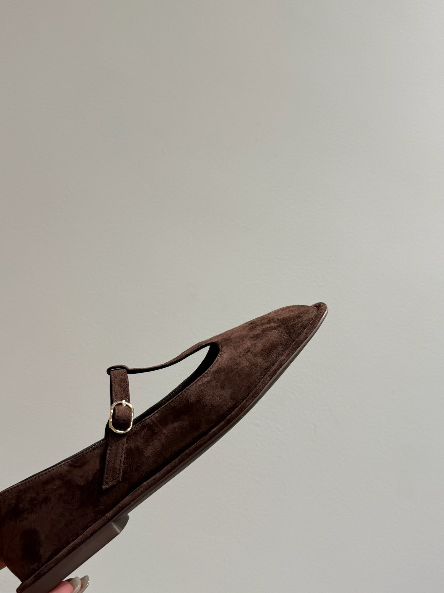 The Row Square T-Strap Flat Dark Brown Suede 337499