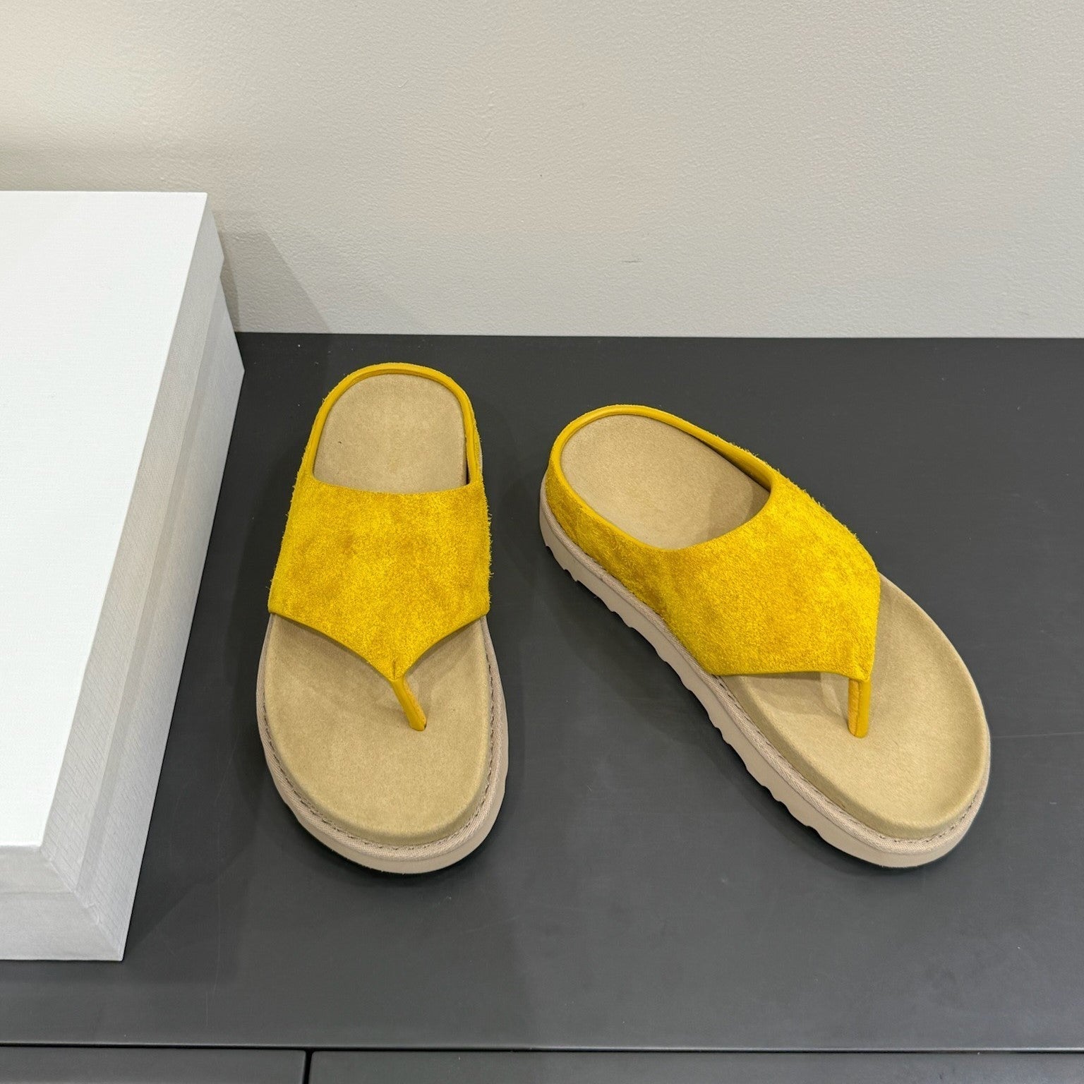 The Row Flat Sandal Yellow Cow Suede 337502