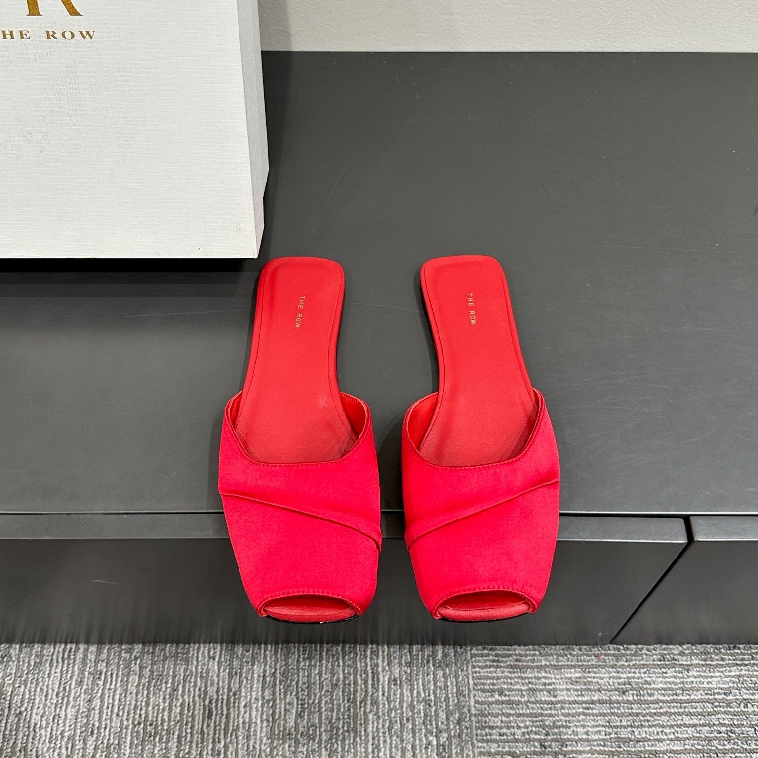 The Row Mule Sandal Red Satin And Sheepskin Lining 337506