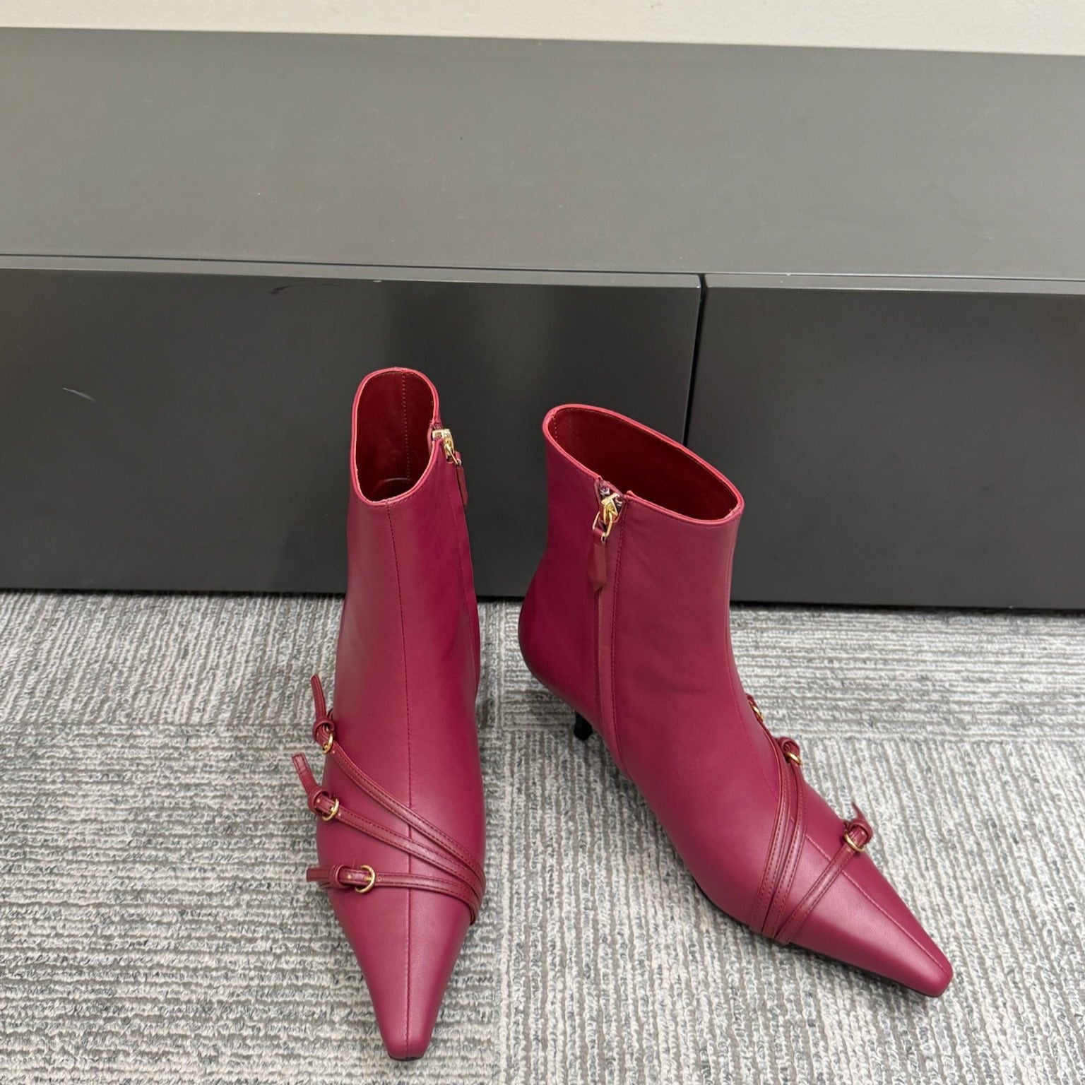 Miu short boots 40mm deep magenta or berry cowhide 417983