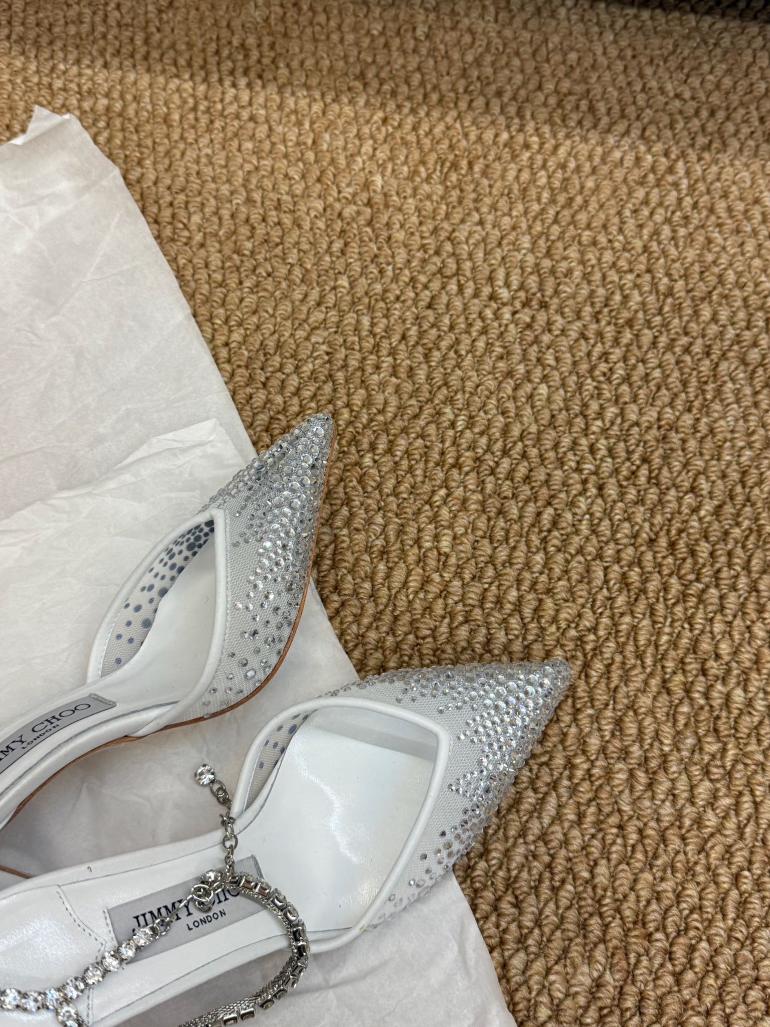 Jimmy Crystal-embellished Saeda Pumps 100mm White Mesh Drill 420170