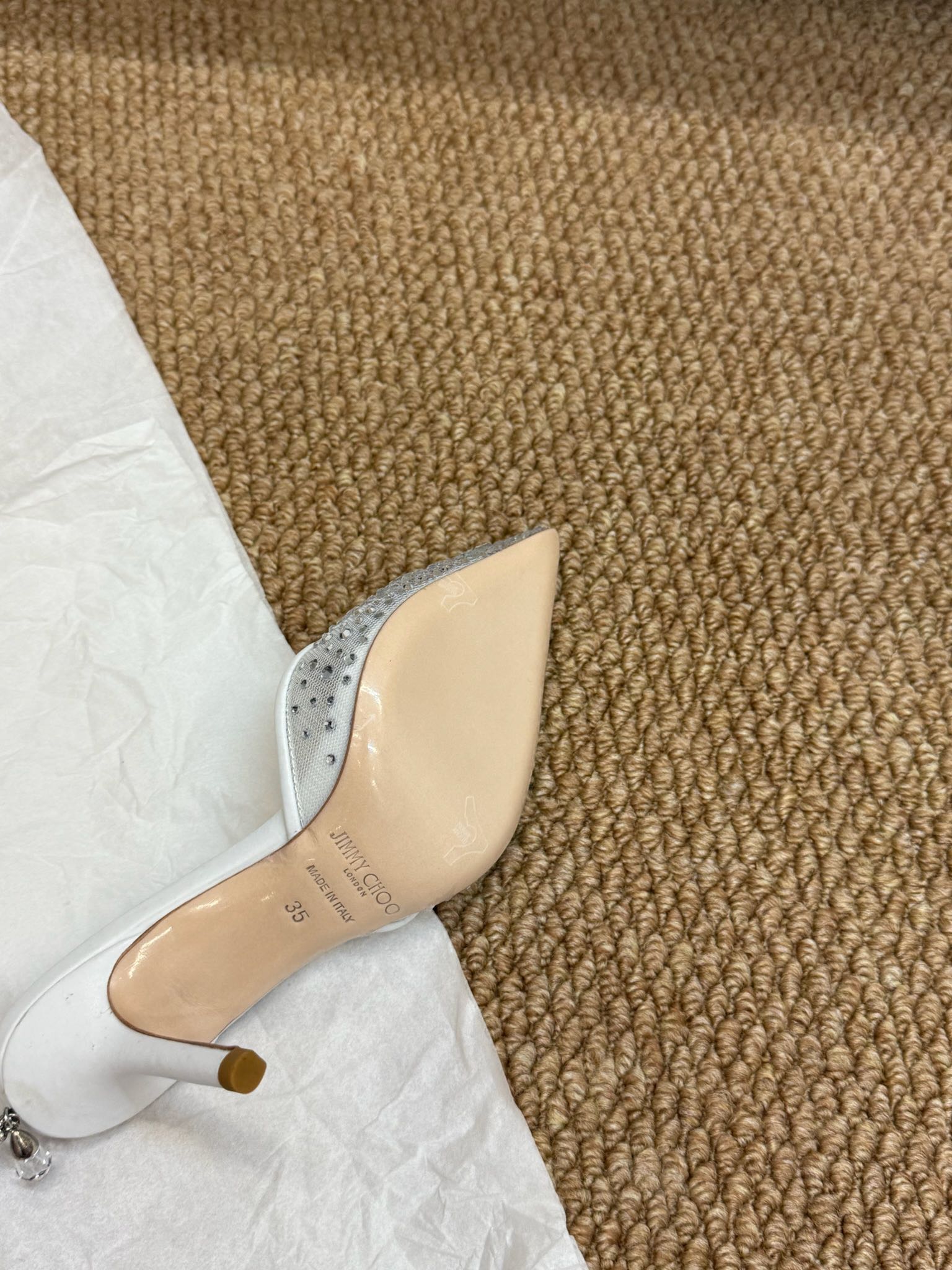 Jimmy Crystal-embellished Saeda Pumps 100mm White Mesh Drill 420170