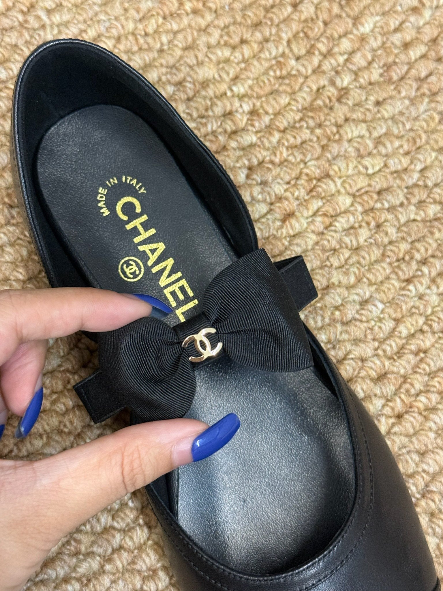 CC 26s Mary Jane Slingback Flats In Black Calfskin Cap Toe Ribbon Strap