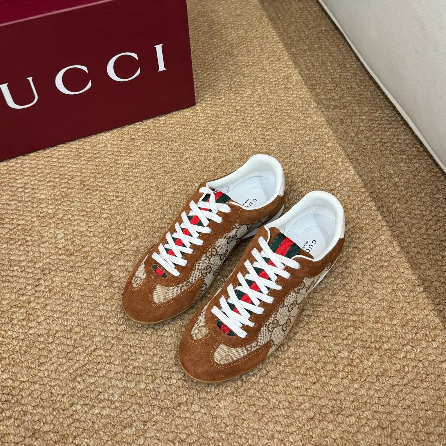GG 26s Shift Sneakers Brown Suede Canvas 691475