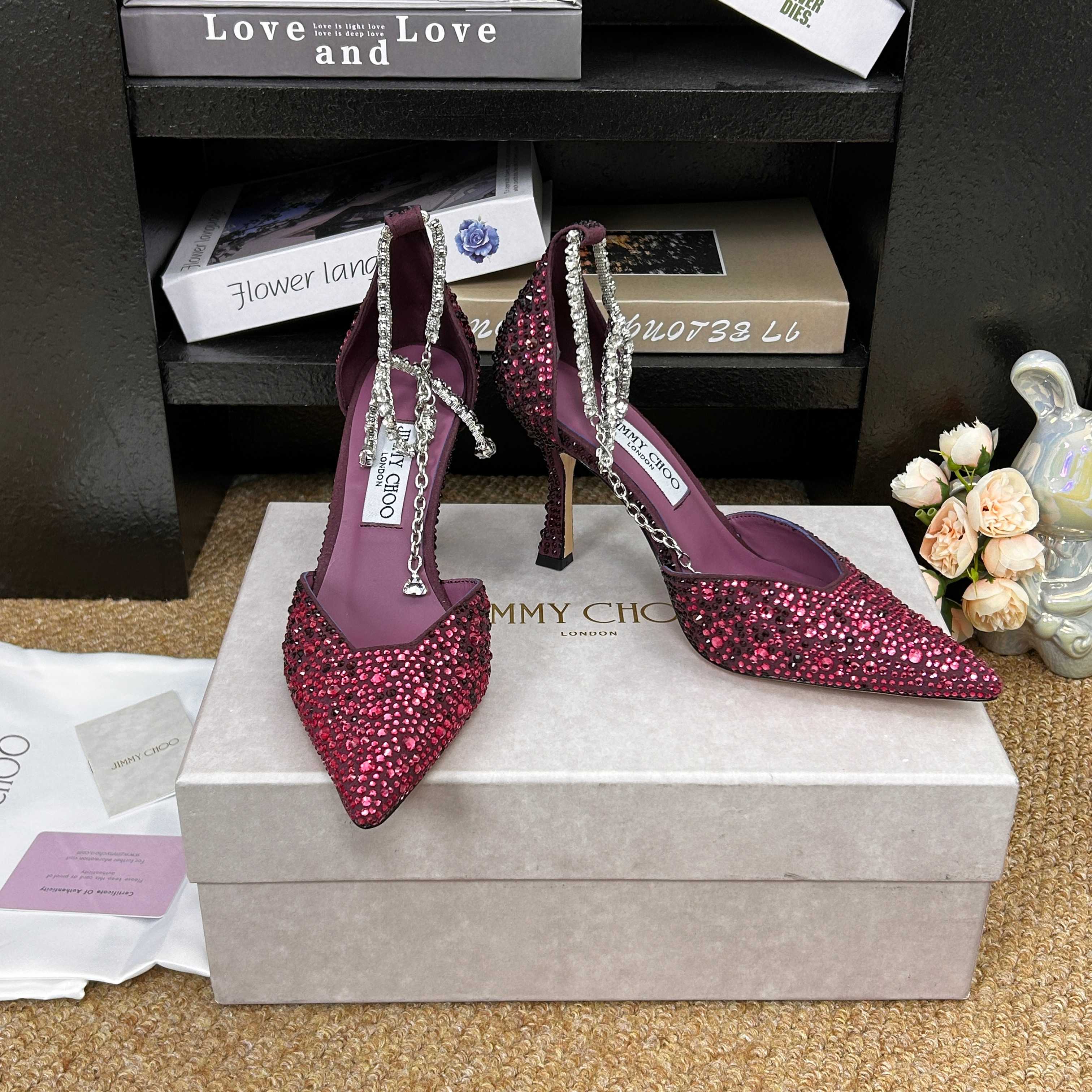 Jimmy 26 Stevie Pump 9cm Burgundy Crystal Leather 681906