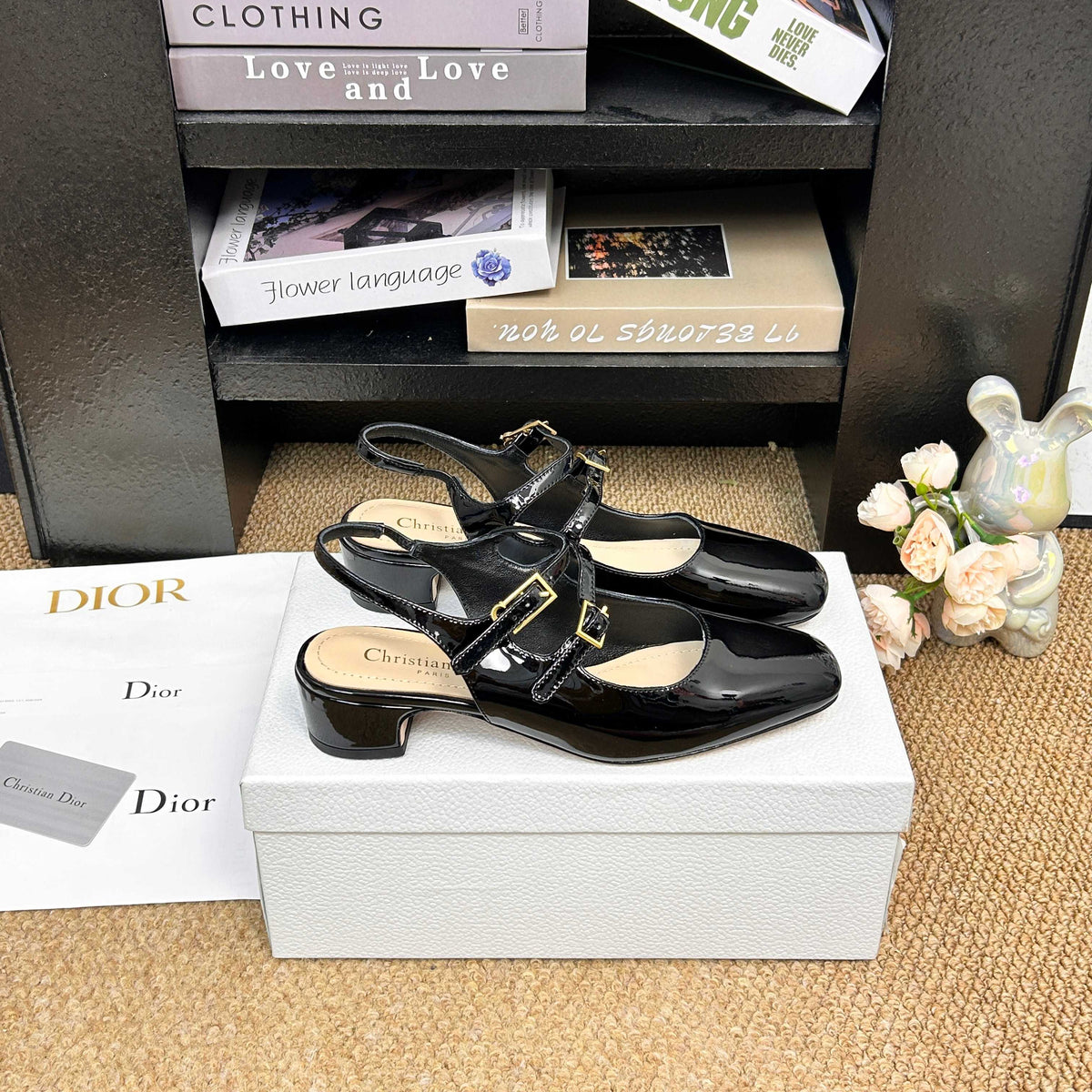 CD 26s Mary Jane Slingback Flats Black Patent Calfskin 157542