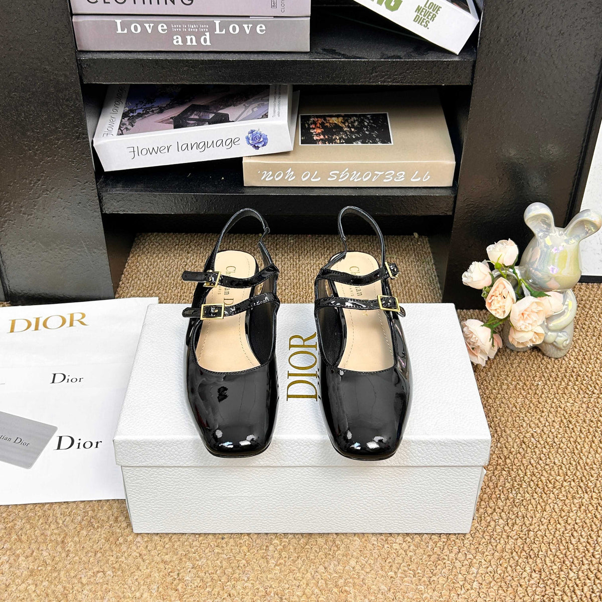 CD 26s Mary Jane Slingback Flats Black Patent Calfskin 157542