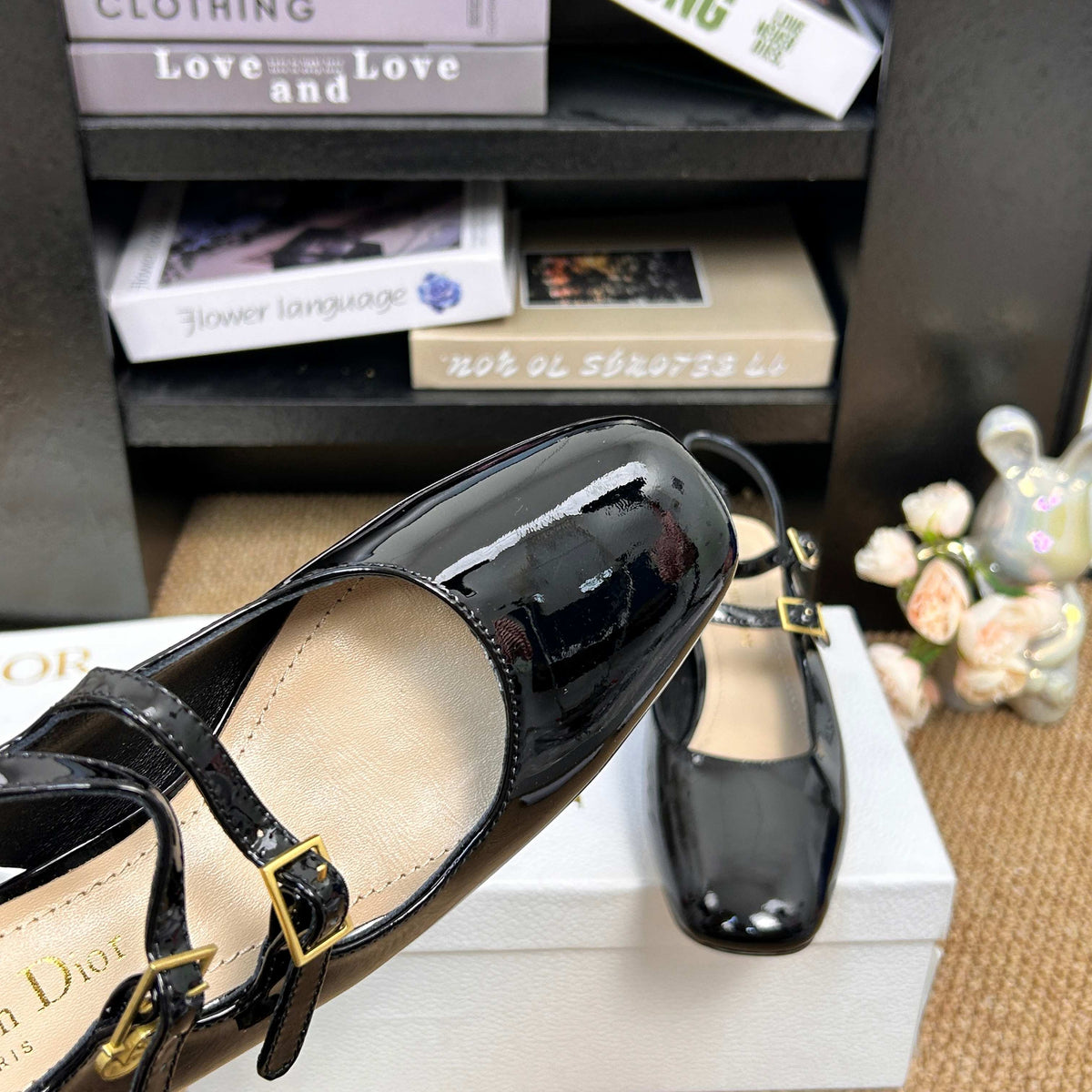 CD 26s Mary Jane Slingback Flats Black Patent Calfskin 157542