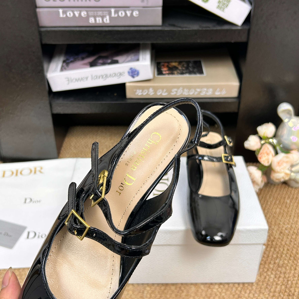 CD 26s Mary Jane Slingback Flats Black Patent Calfskin 157542