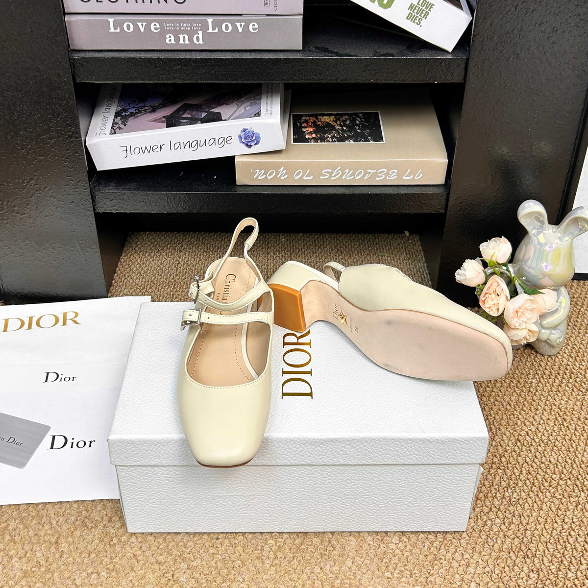 CD 26s Mary Jane Slingback Flats Cream Patent Calfskin 157543