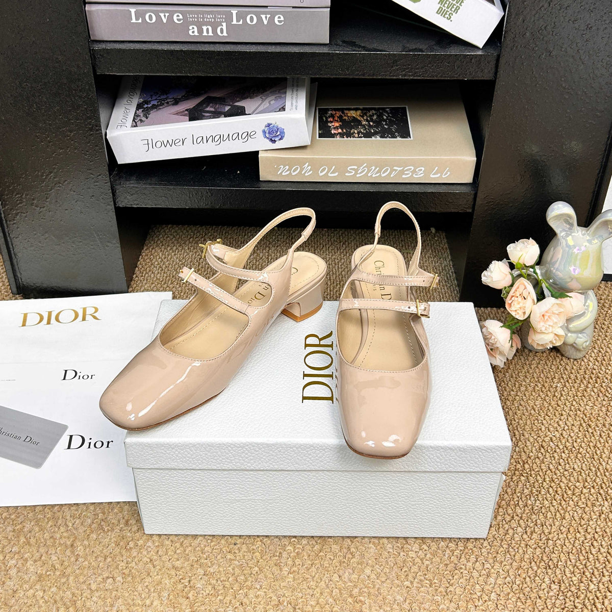 CD 26s Mary Jane Slingback Flats Beige Patent Calfskin 157544