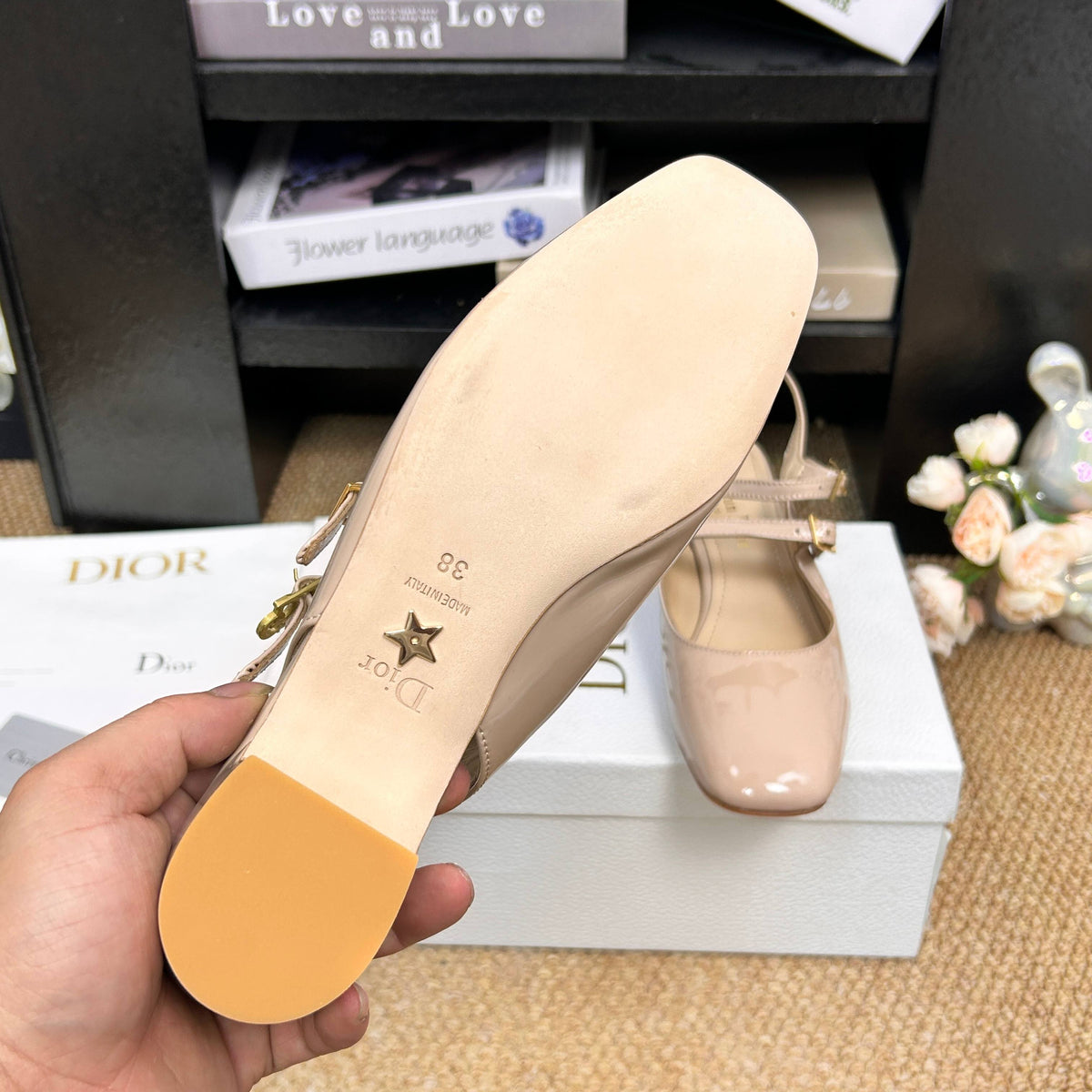 CD 26s Mary Jane Slingback Flats Beige Patent Calfskin 157544
