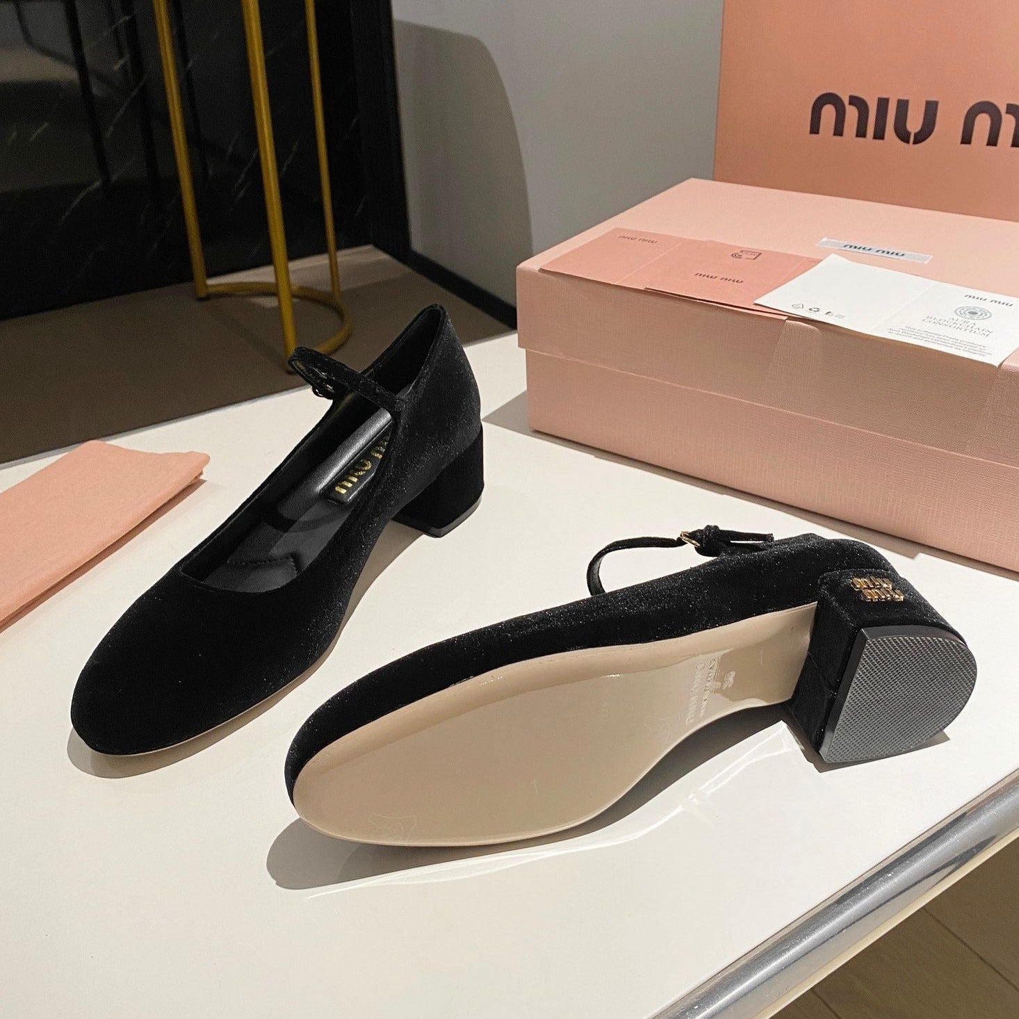 Miu Mary Jane Shoes Classic Black Suede