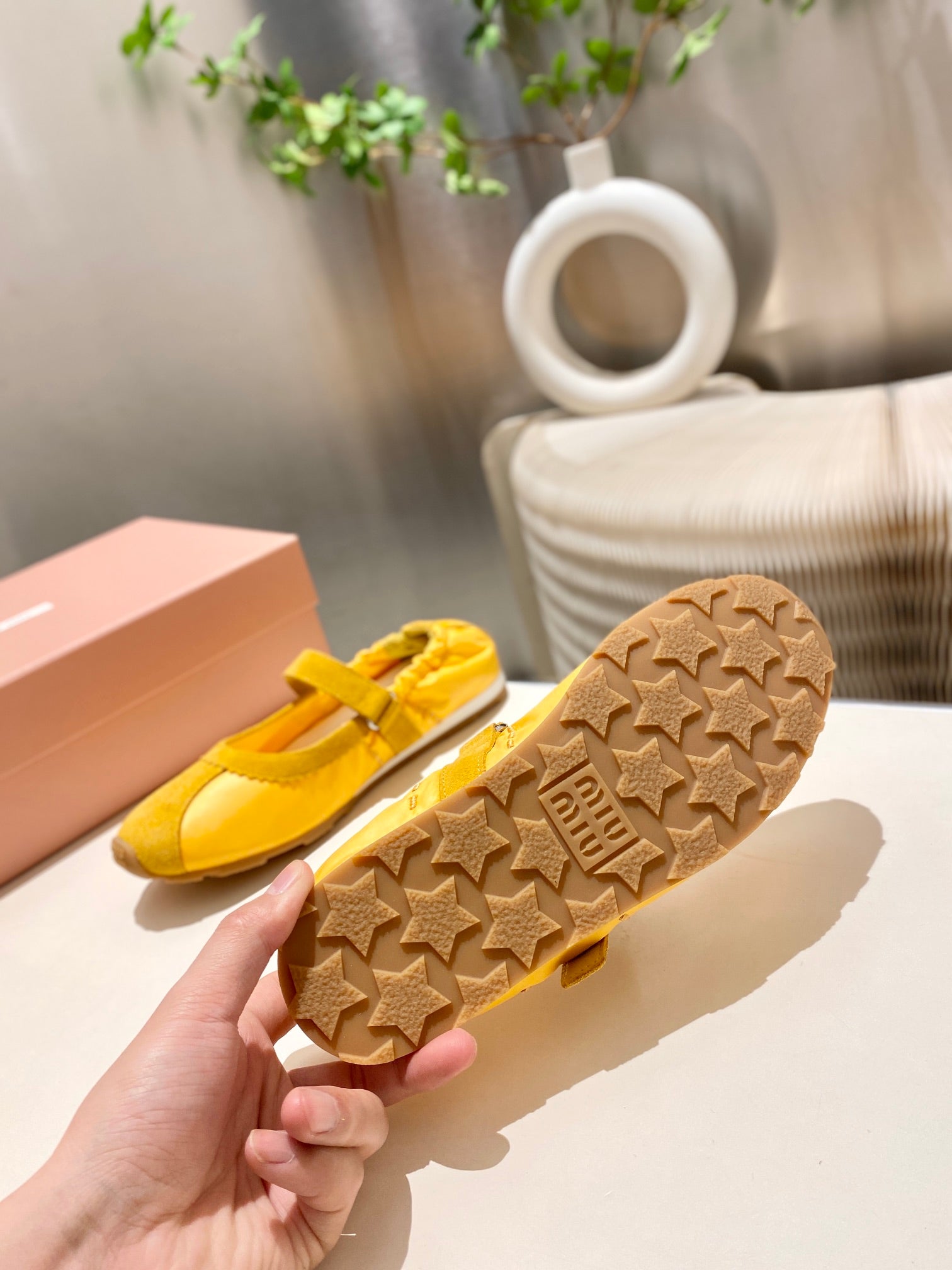 Miu 26s Ruches Nappa Ballerinas In Yellow Suede And Fabric