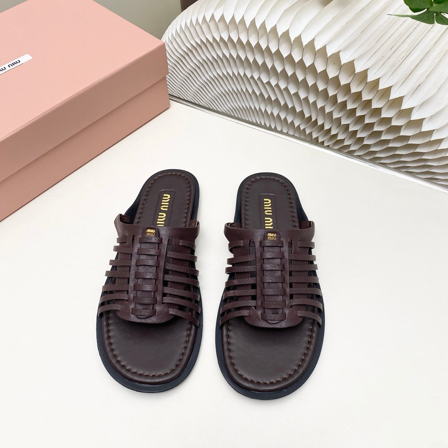 Miu 26s Open-Back Sandal Coffee Leather 881414