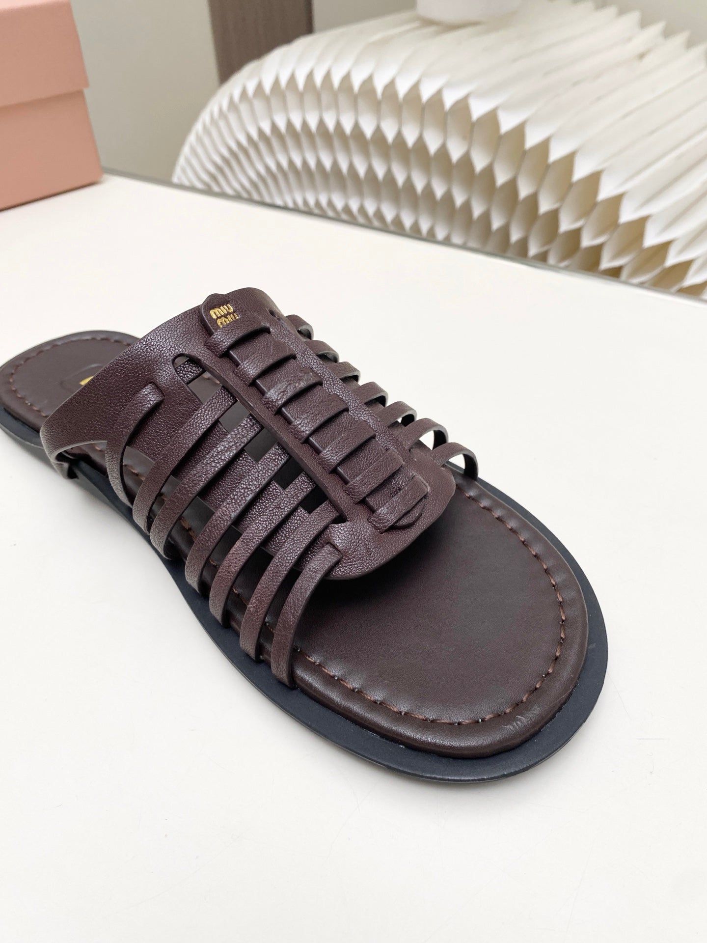 Miu 26s Open-Back Sandal Coffee Leather 881414