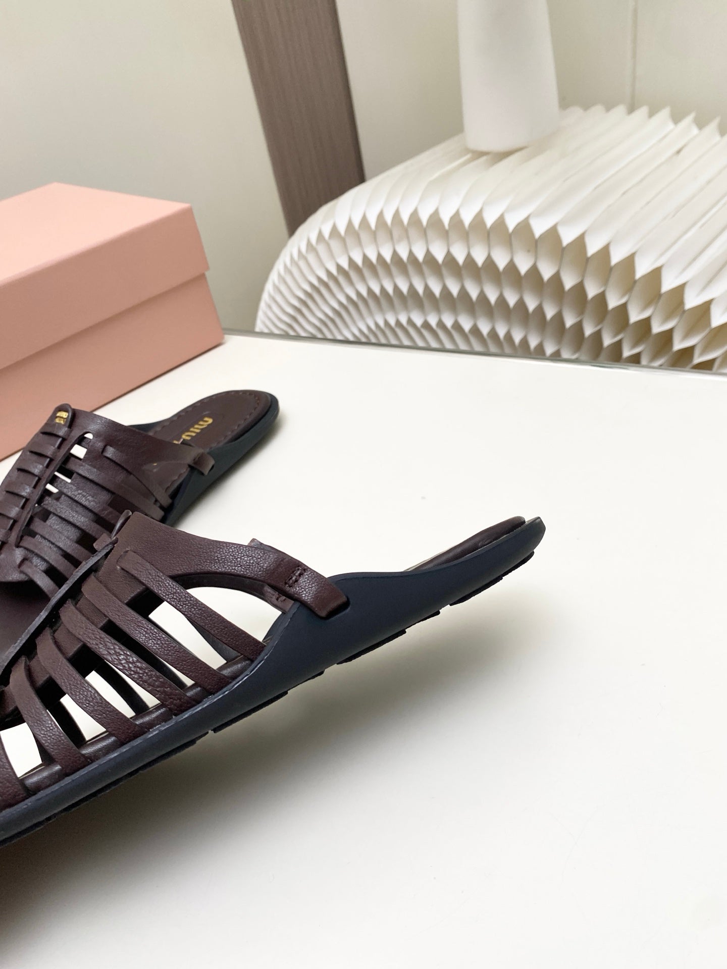 Miu 26s Open-Back Sandal Coffee Leather 881414