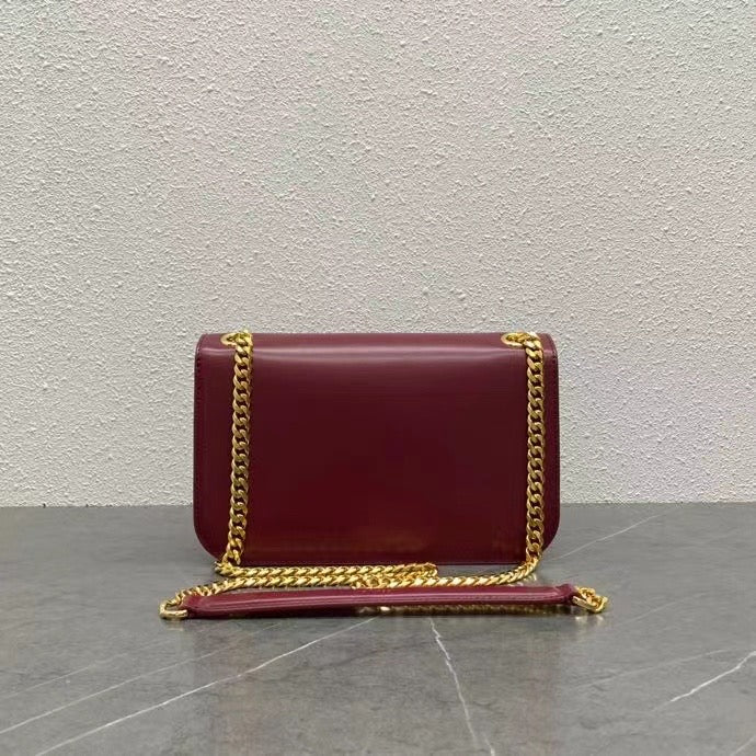 Celine Frame Bag Triomphe Burgundy Calfskin