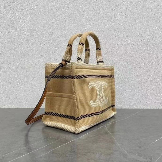 Celine 2026 Cabas Thais Bag 26cm Beige Textile Calfskin 283601