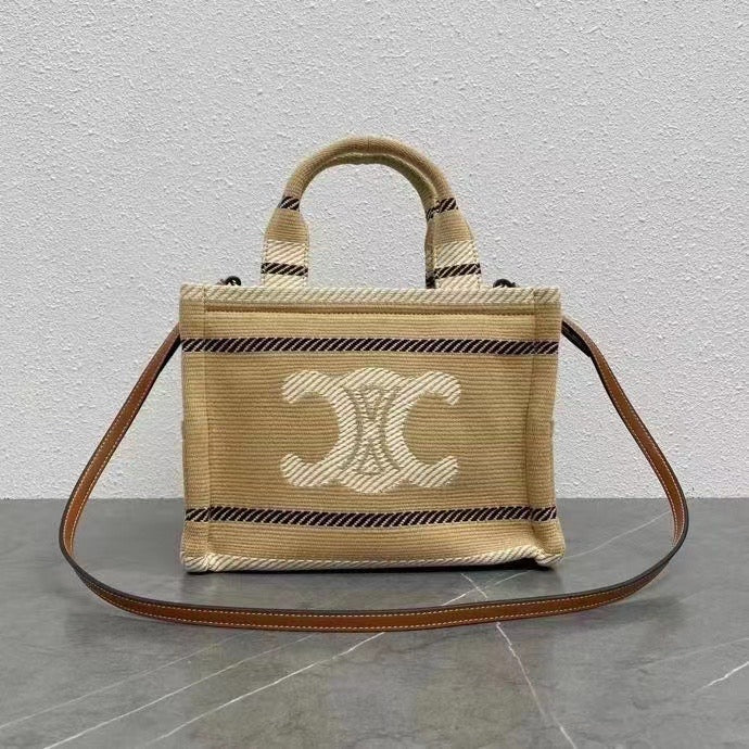 Celine 2026 Cabas Thais Bag 26cm Beige Textile Calfskin 283601