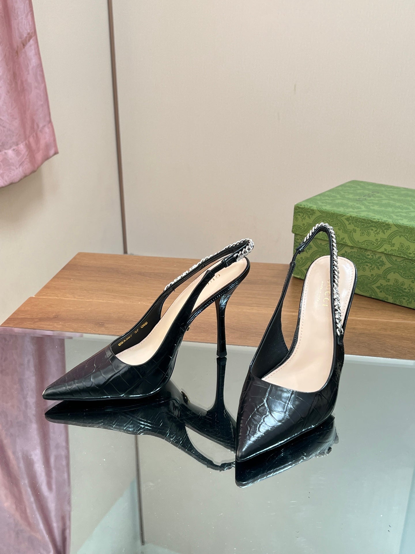 GG SIGNORIA SLINGBACK PUMP BLACK CALFSKIN