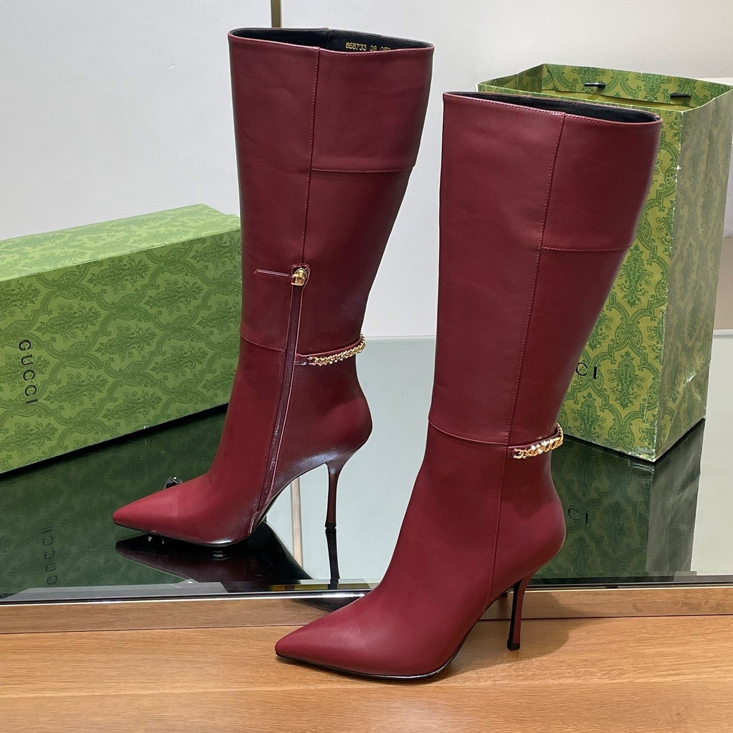 GG 26s Signoria Long Boot 10.5cm Burgundy Cowhide 997212