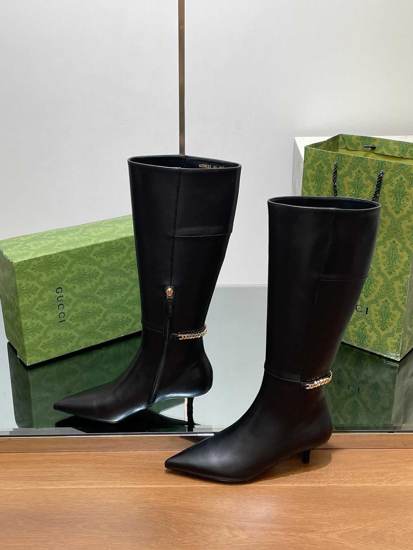 GG 26s Signoria Long Boot 4.5cm Black Cowhide 997217