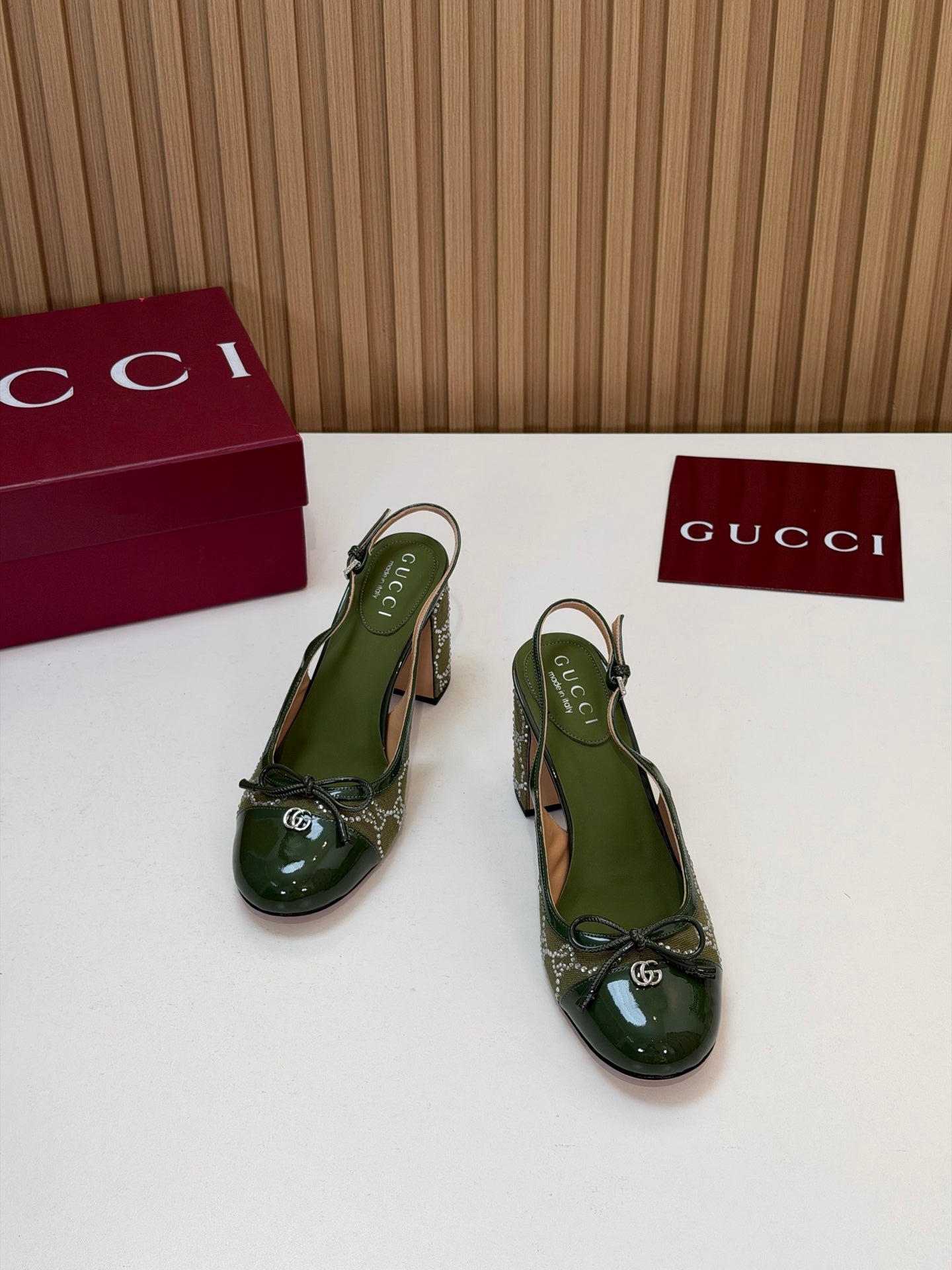 GG 26s Embellished Slingback Pumps Green Denim 997169
