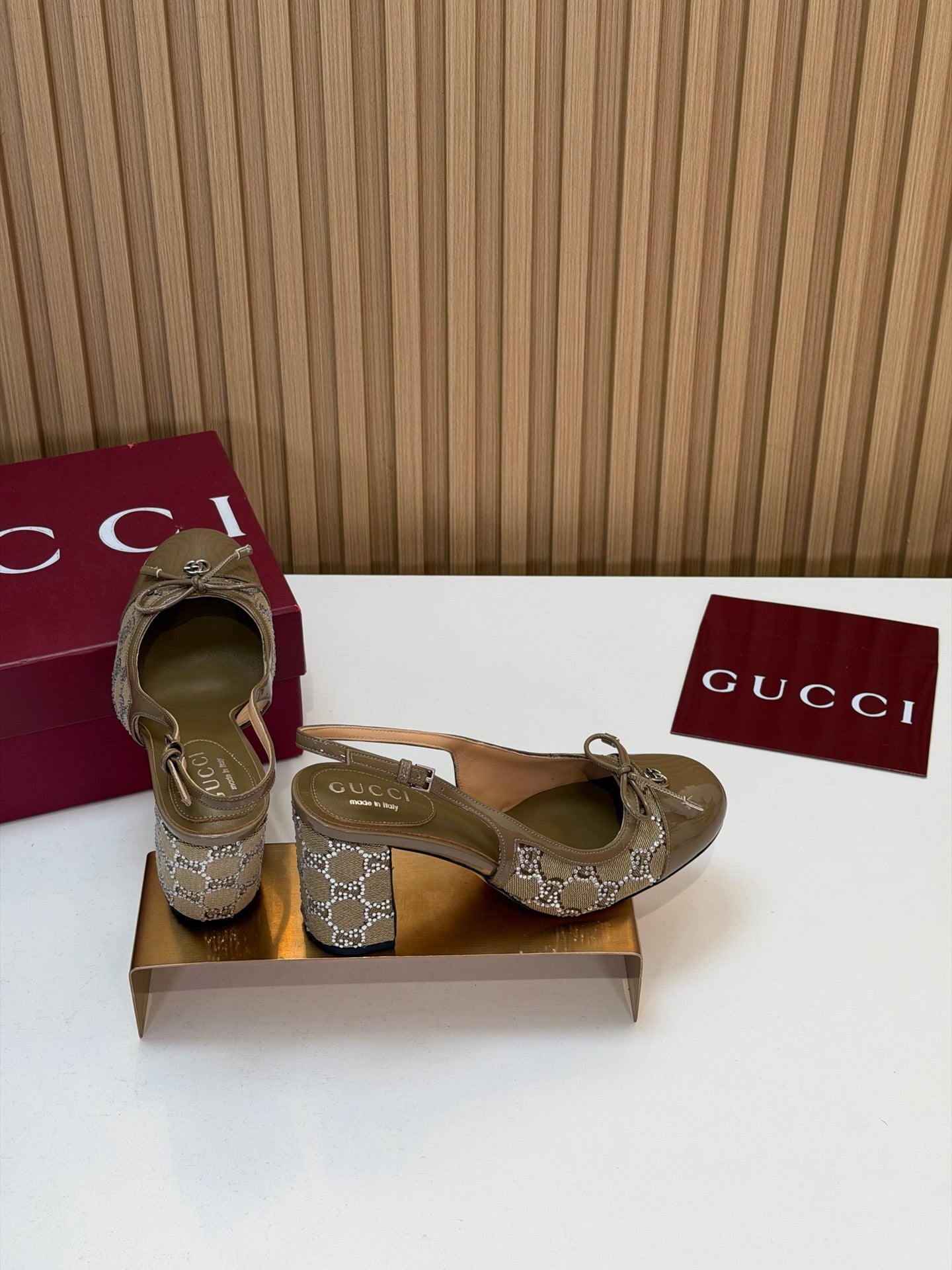 GG 26s Embellished Slingback Pumps Light Brown Denim 997170