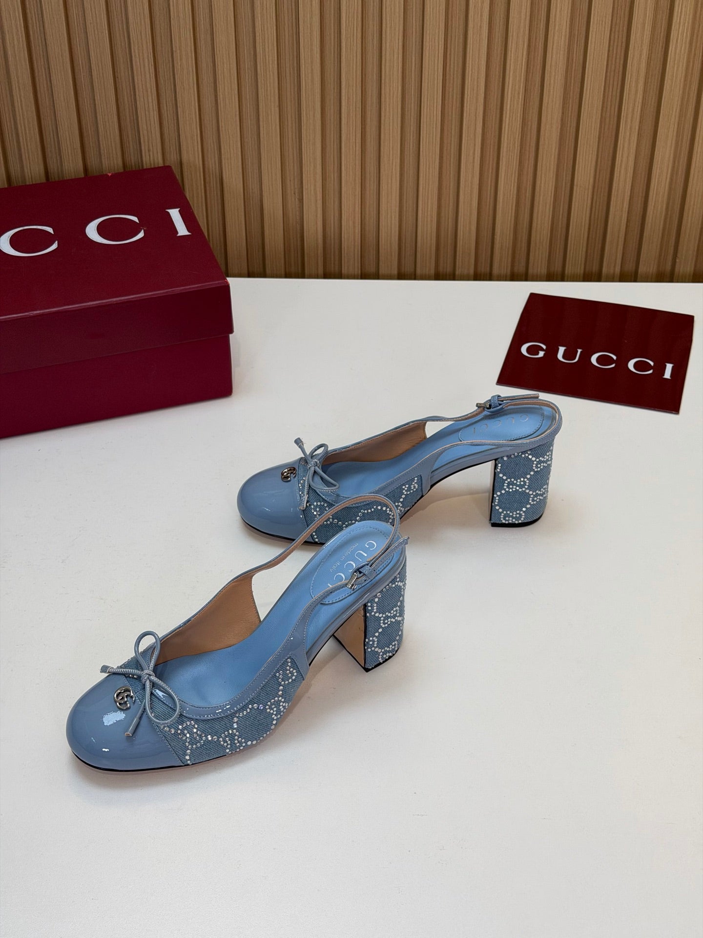 GG 26s Embellished Slingback Pumps Light Blue Denim 997171
