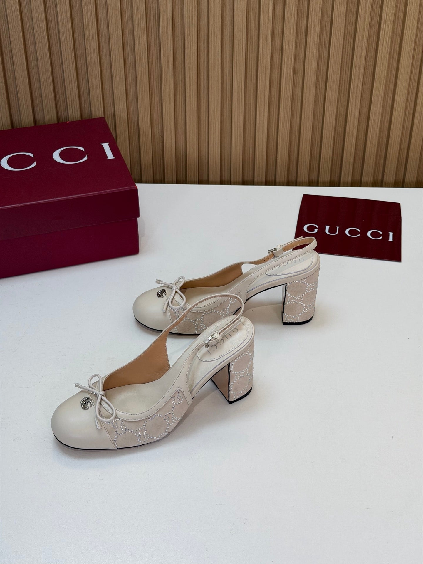 GG 26s Embellished Slingback Pumps Cream Velvet 997165
