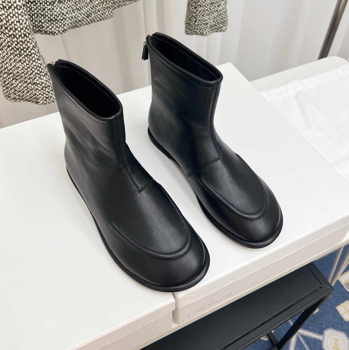 The Row 26s Zipped Boot Flat Black Leather 146487