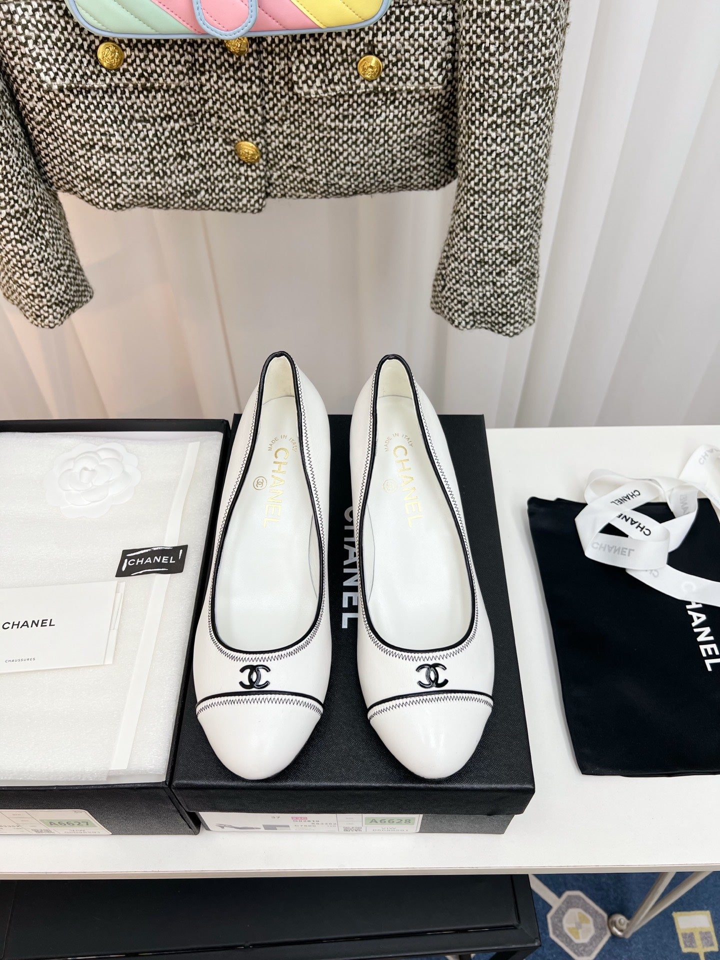 CC Slingback With Black Contrast Stitching White Lambskin 476709