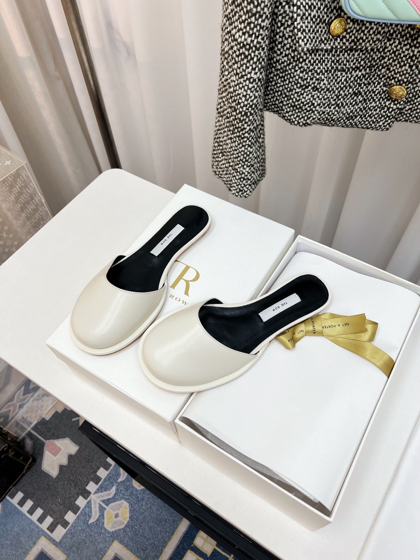 The Row Semi Slippers White Sheepskin 827475