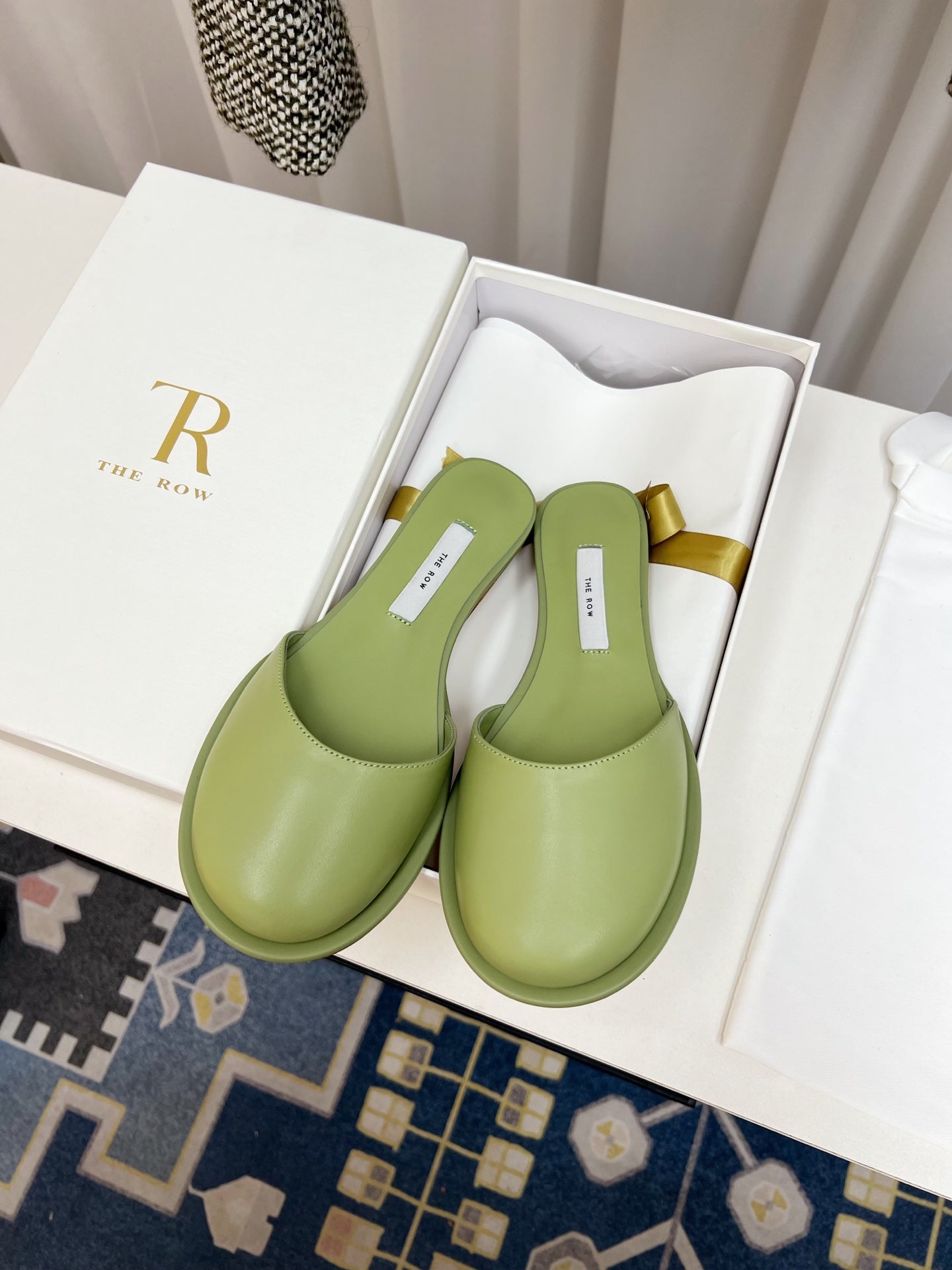 The Row Semi Slippers Olive Sheepskin 827476