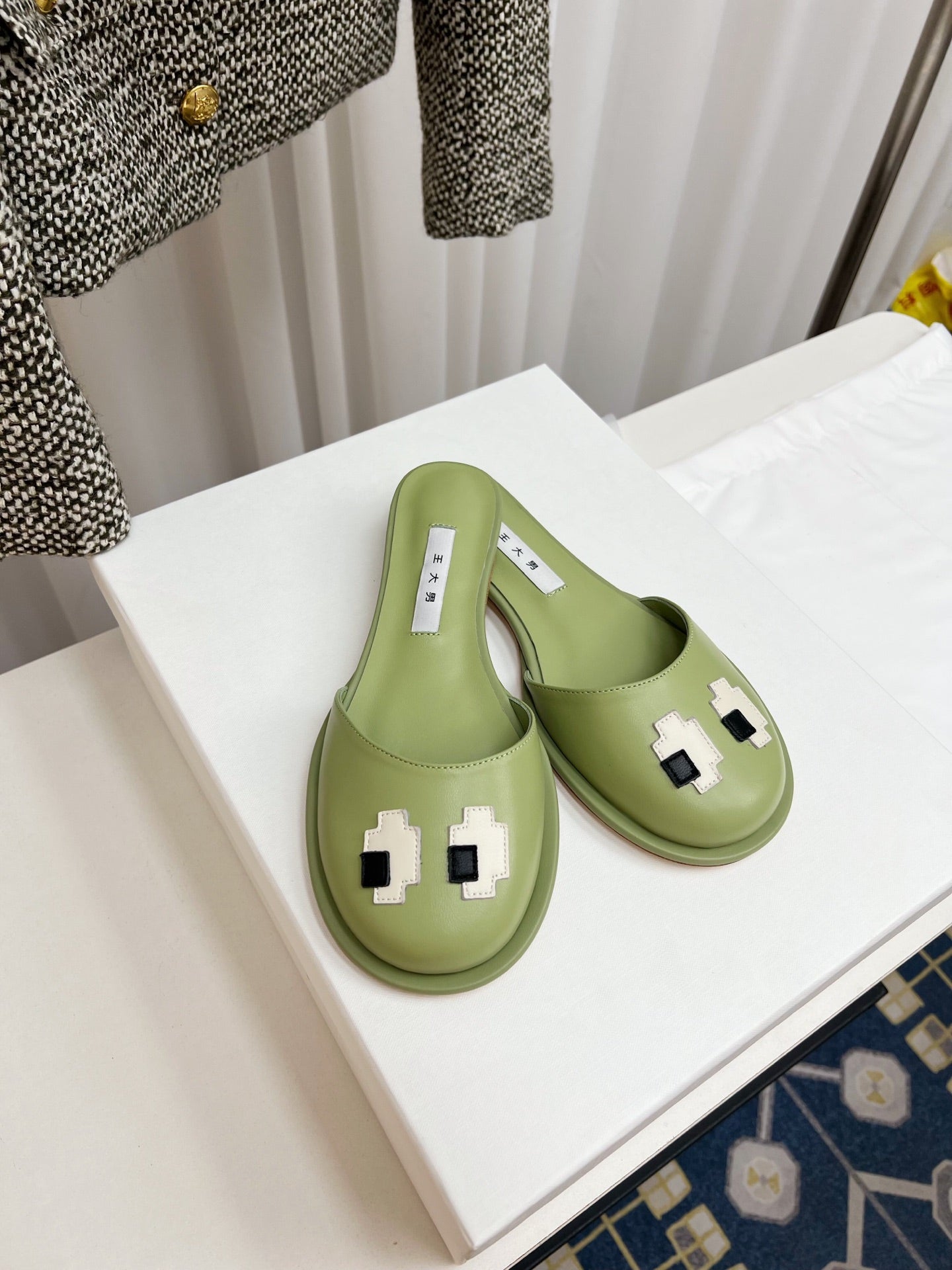 The Row Semi Slippers Olive Green Sheepskin 827493