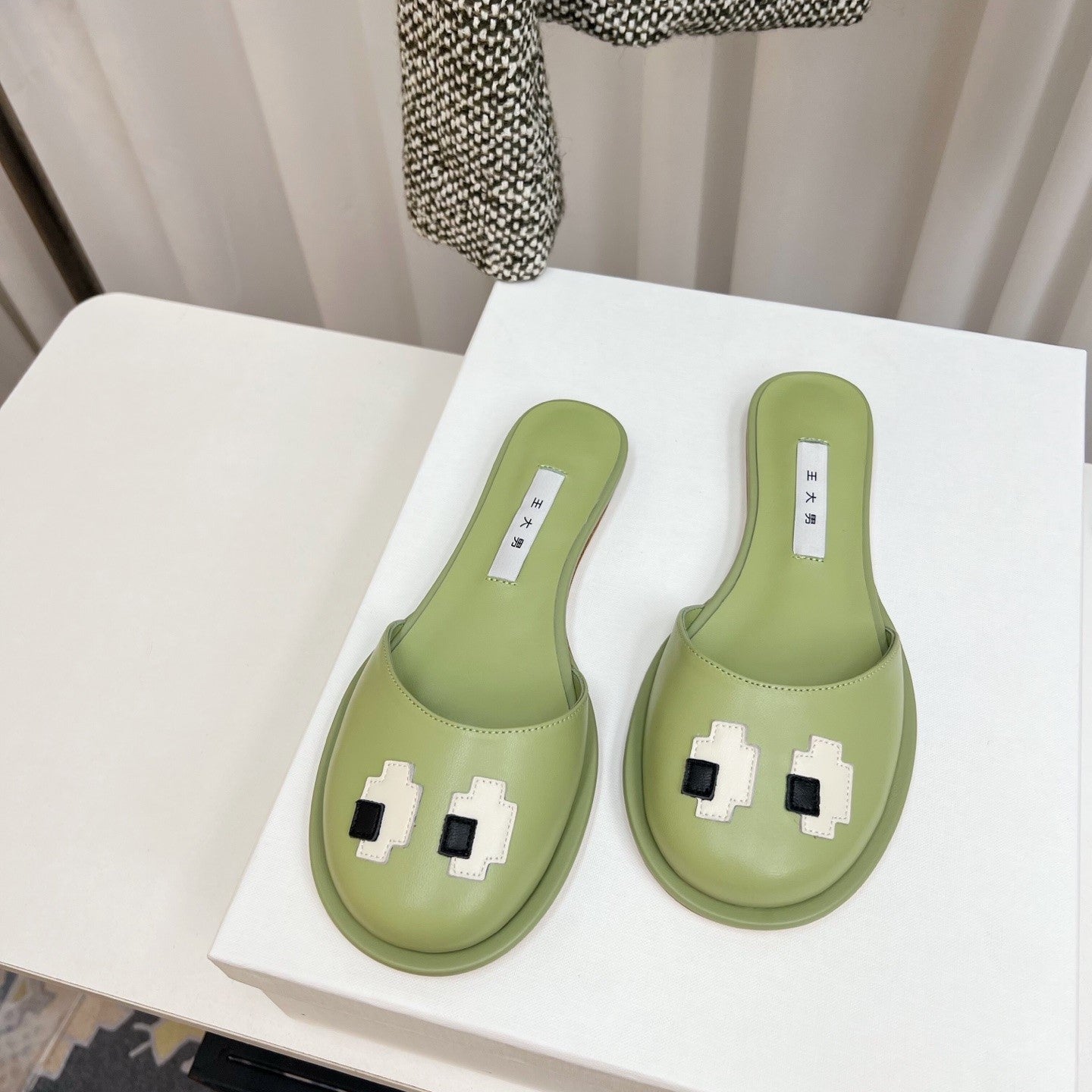 The Row Semi Slippers Olive Green Sheepskin 827493