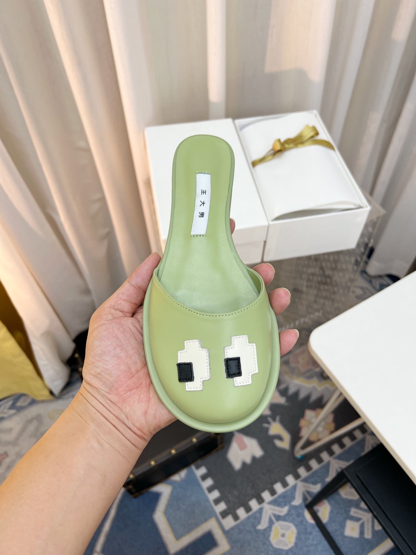 The Row Semi Slippers Olive Green Sheepskin 827493