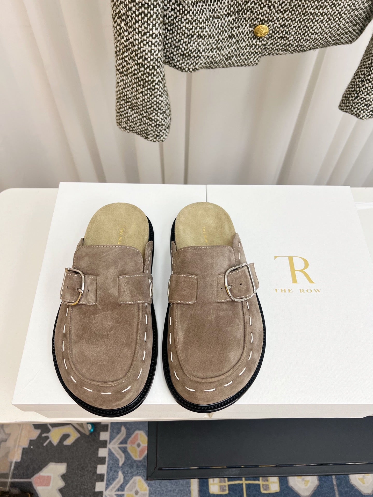 The Row 26 Birkenstock Slippers Taupe Suede 832677