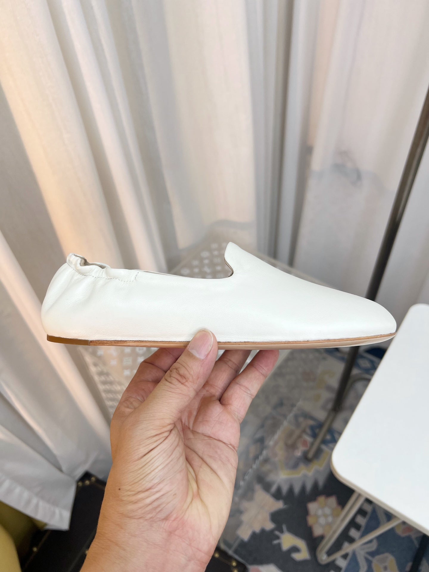 The Row Casa Ballet Flat White Grain Leather 832673