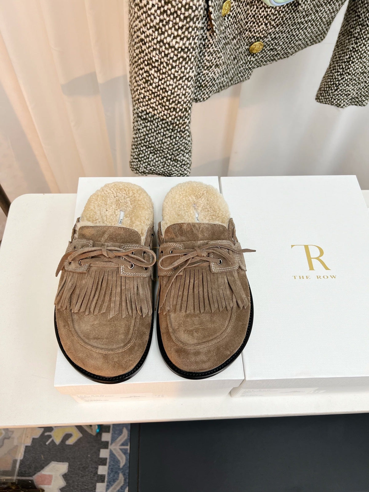 The Row 26s Tassel Mule Flat Taupe Suede 146485