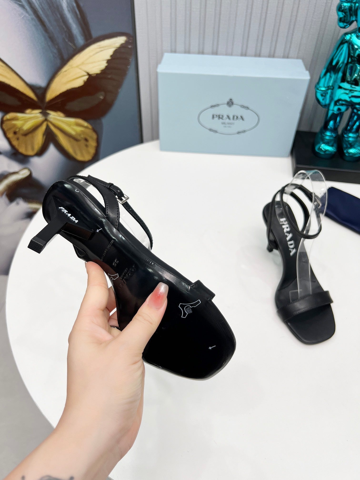 Prada 26s Ankle Strap Sandals Stiletto Heel 80mm In Black Satin