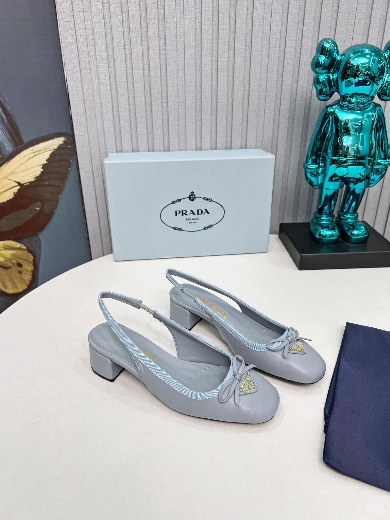 Prada 26s Square Toe Studded Slingback Block Heel 40mm In Black Patent Calfskin