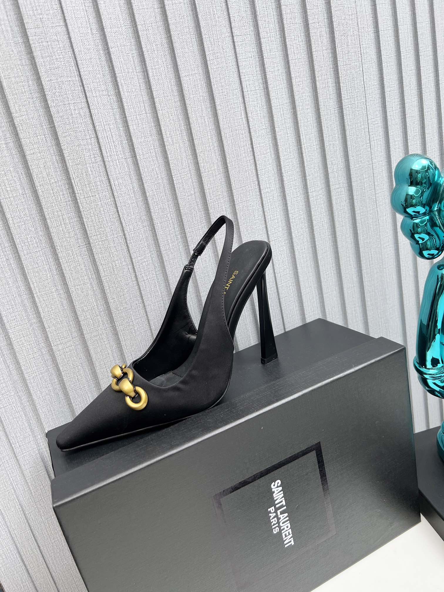 YSL Hermione Slingback 11cm Black Silk 680404