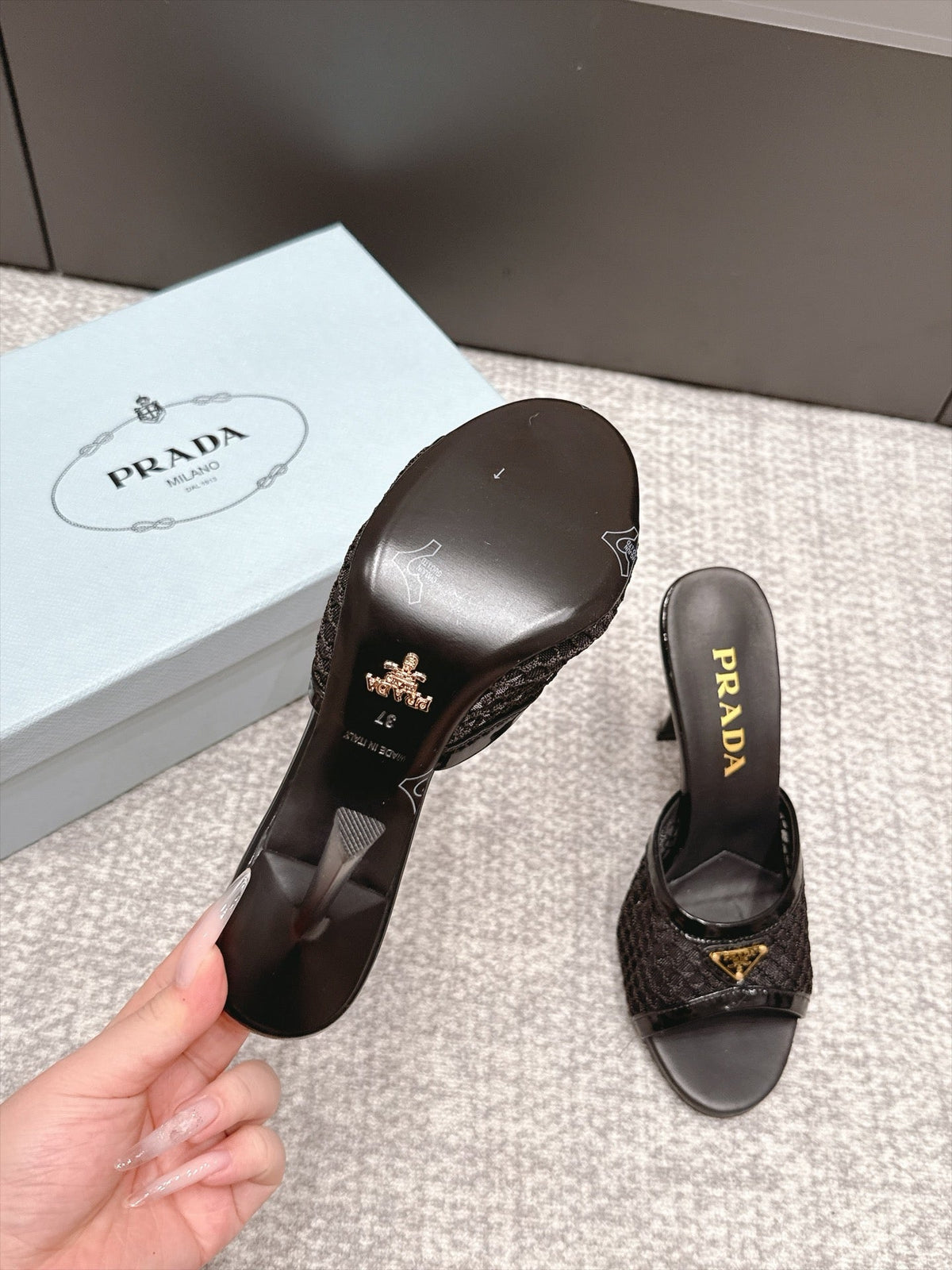 Prada 26s Mules 7.5cm Black Mesh 195228