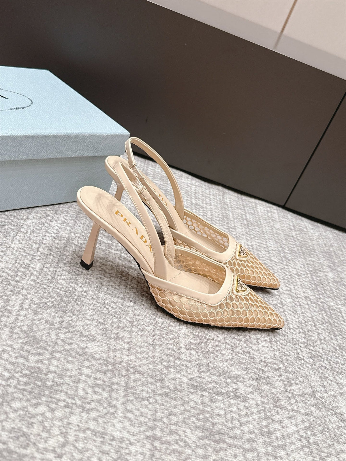 Prada 26s Slingback 7.5cm Beige Mesh 195231